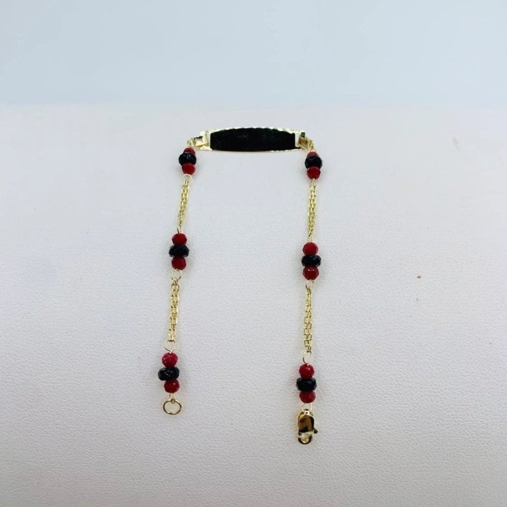 Real 14k Gold Baby ID Bracelet red Beads